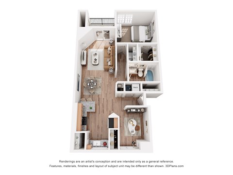 Floor plan for 1 bed, 1 bath, 868 sqft